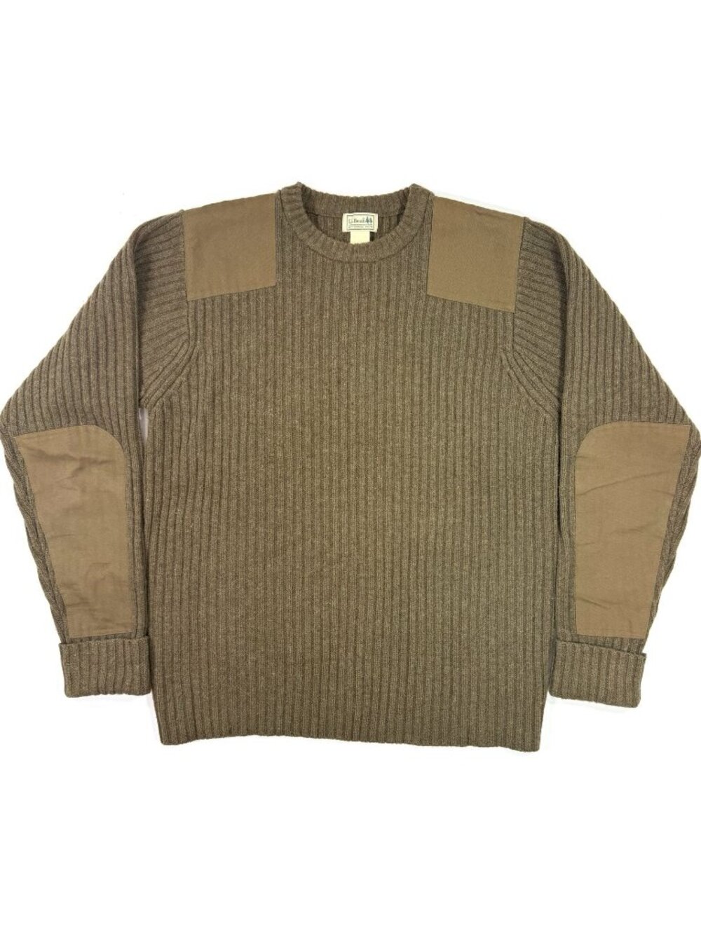 LL Bean Mens Commando Sweater Merino Lambswool Sz Large Ribbed Tactical Military